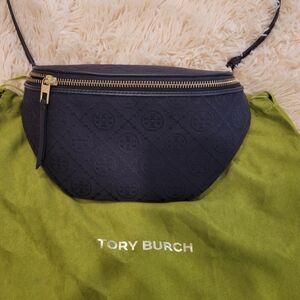 Tory Burch Black Logo-Embossed Crossbody Belt Bag with Gold Hardware